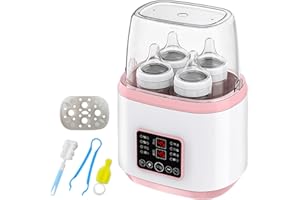 LEIKURVO 8-in-1 Flaschenwärmer Baby, Sterilisator für babyflaschen, Schnell-Flaschenwärmer Milchflaschenwärmer für Babys, Fast Babykostwärmer & Abtauung mit LCD-Display, BPA-freier Babynahrungsheizung,Rosa