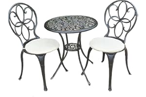 SIGNATURE HOMES AND GARDENS SH&G Rayleigh Cast Aluminium Bistro Set | 3-Piece Conservatory Furniture | Rust-Resistant Garden Table and Chairs | Black