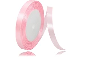 ALOHOVME Ruban Satin Rose Pâle 10mm, 23 mètres Rubans de Tissu Couture Ruban Cadeau pour Décoration de Mariage, Emballage cadeau, Bouquet de fleurs, Artisanat DIY, Décoration gâteau d'anniversaire et Noël