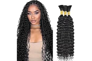 Hxxcoup Human Braiding Hair for Boho Braids Deep Wave Bulk Total 150g 3 Bundles 20 20 20 Inch Human Hair Extension Capelli Umani Naturali Unprocessed No Weft Nautral Black Color for Women