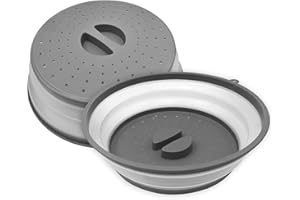 LURICO Tapa Microondas Libre BPA, 2 Piezas Tapa Microondas Plegable, Tapa para Microondas Plegable, Tapa de Salpicaduras de Microondas, Canasta de Filtro de Frutas Verduras, con Orificio de Vapor