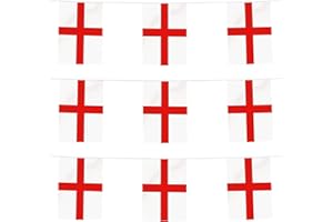 MUSTAVO Euros Bunting England St Georges Cross Flag Bunting | 9 Metres or 29.5Ft Long | Indoor or Outdoor Use | Football Rugby Cricket St Georges Day