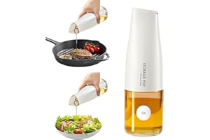 YARRAMATE Auto Flip Olive Oil Dispenser Bottle for Kitchen – 17oz/500ml Cooking Glass Cruet with Pourer, Vinegar, Soy Sauce Container (Creamy White), Labels