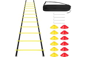 Fotbollsträning Tillbehör Set, med 6 M Agility Stegar, 12 Konturer, 4 Stångar, 1 Väska, Hastighetsträning Utrustning, Koordin