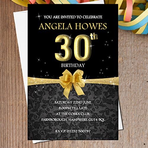 10 Personalised Black & Gold 18th 21st 30th 40th 50th 60th Birthday Party Invitations N193 - ANY AGE