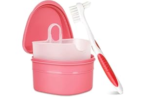 Y-Kelin Denture Cleanning Set Denture Cleaning Case with Denture Brush, Pink