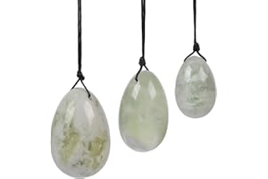 Nupuyai Xiuyan Jade Crystal Stone Yoni Eggs Set of 3, Drilled Massage Stone for Women Kegal Exercise Eggs Strengthen Pelvic Floor Muscles