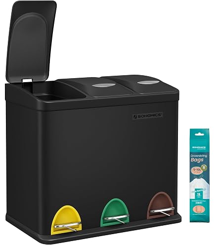 Simpli-Magic Pattumiera Doppio Scomparto 60 Litri (38L + 22L) – In Acciaio Inox Spazzolato, Pedana, Coperchio A Chiusura Lenta E Filtro Anti Odore - 4