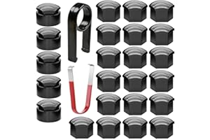 Gebildet 24 Stück Radmutternkappen 17mm(5 spc Diebstahlsicherungsschraubenkappen+19 Stück normale Schraubenkappen),sechseckige Reifenmutternabdeckungen mit Entfernungswerkzeug-Set für Autos(schwarz)