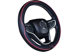 ISTN Couvre Volant de Voiture en Cuir Microfibre 15 Pouces (Noir Rouge)