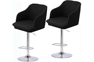 Mswborml Set of 2 Curved Back Bar Stool Slipcovers with Arms, Stretch Bar Stool Cover for Bar Height Side Chair Slipcovers, Swivel Chair Protector for Counter Kitchen Dining Room Desk,Black