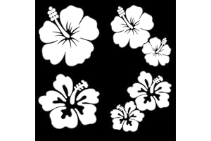GORGECRAFT 4 hoja de Pegatinas para Coche con Flores de Hibisco Tamaño Grande 6 unidades de Flores Hawaianas Protección Solar Autoadhesivas Accesorios para Coche Decoración Exterior Automotriz(Blanco)