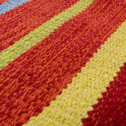 Designer Teppich Webteppich Kelim Handgewebt 100% Baumwolle Modern Gestreift Bunt, Grösse:80×150 cm - 3