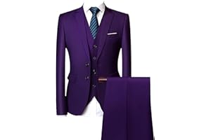 JESHIFANGJIUSU Ensemble de Costume 3 Pièces Coupe Régulière pour Hommes Pantalon Gilet Blazer d'affaires Solide à Deux Boutons Costumes de Mariage Décontractés Slim Fit pour Garçons d'honneur