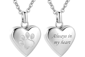 InfuMemo Pet Heart Cremation Jewelry For Ashes For Dog/Cat Paw Stainless Steel Memorial Locket Urn Necklace Paw Print Pet Heart Urn Necklace Memorial Keepsake Jewelry Ashes