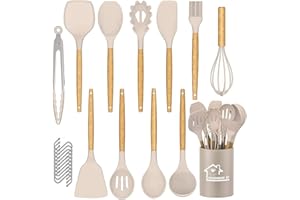 DLD Zestaw przyborów kuchennych, 22-częściowy zestaw szpatułek kuchennych klasy premium, z uchwytem, nieprzywierające, odporne na wysokie temperatury naczynia kuchenne z uchwytem z naturalnego drewna