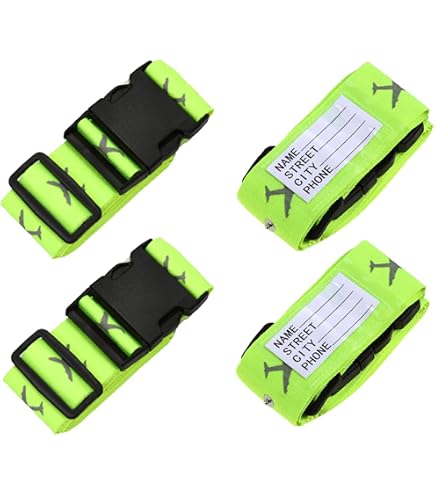 Cinghie Da Bagaglio Regolabili 2-Pack – Verde – Nylon Resistente Con Fibbia Sicura E Rifrangenti