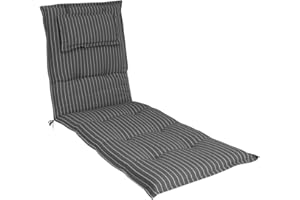 ‎ELGIGA DER MEGASTORE IM INTERNET! elGiga Liegenauflage 1-Stück Classic Grau Weiß gestreift 195 x 60 x 8 cm für Gartenliege, mit Kopfpolster, hochwertig, waschbar und pflegeleicht