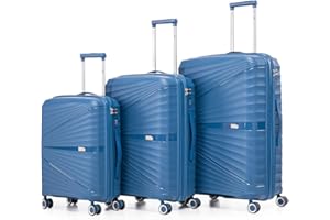 1990s Juego de Maletas expandibles Polipropileno 3 Piezas|Maleta Cabina 55x39x21.5cm|Mediana expandible 65cm|Grande Extensible 75cm (AzulMarino)