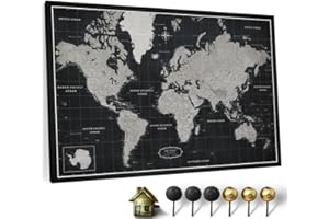CANVASCALE Canvas World Map with Cork Pin Board - English Lettering - Decorative Wall Decoration for All Rooms - Canvas Pictures with World Map Motif (150x100 cm, Pattern 7)