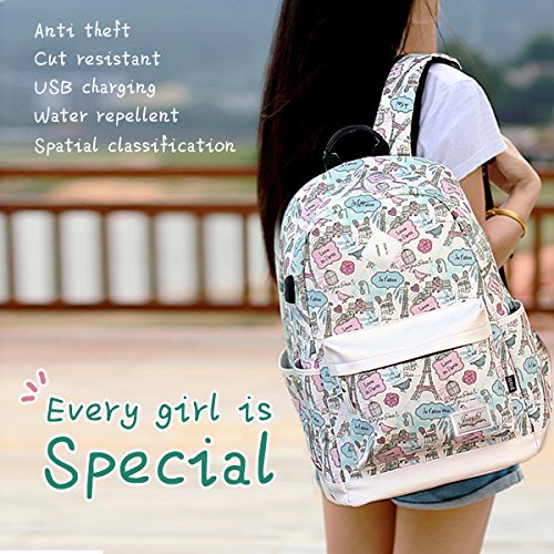 WinBridge Schulrucksack mit USB-Ladeanschluss Wasserdicht Anti-Diebstahl Girly für Mädchen College Buch Tasche 【BP001】 - 7