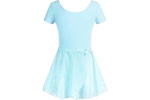 Arshiner Kinder Ballettkleidung 3-11 Jahre Mädchen Zweiteilig Ballettkleid Kurzarm Langarm Ballettanzug Glitzer Tanzkleid Baumwolle Ballett Trikot Mit Chiffon Rock Tütü
