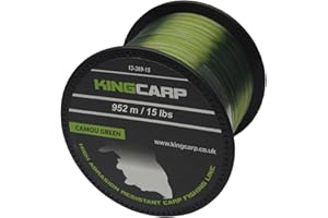 KINGCARP KING CARP - 1/4 lb Spools of CAMOU GREEN Bulk Extra Strong Monofilament Carp & Specimen Coarse Fishing Line - comes in 10, 12, 15 & 20lbs breaking strains
