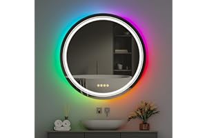 LUVODI Espejo baño Led Redondo: 60cm Espejos Pared Inteligente con luz RGB 8 Colores Regulables Interruptores Tactiles Espelho Retroiluminado Decorativo para Habitacion Cuarto Banho Lavavo Bar