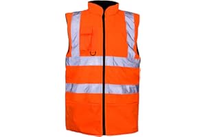MyShoeStore Hi Viz Vis Bodywarmer Fleece Lined Reversible High Visibility Reflective Waterproof Workwear Security Safety Wear Warm Gilet Waistcoat Body Warmer Padded Vest