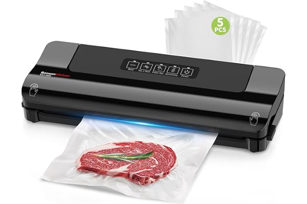 Bonsenkitchen Machine sous vide alimentaire – Appareil compact multifonction avec 4 modes, 5 sacs sous vide et tuyau d’aspiration pour conserve sous vide maison