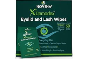NOVEHA Demodex Eyelid & Lash Wipes | Box Of 60 Individually Wrapped Extra Strength Cleansing Eyelash Wipes - Battle Itchy & Irritated Eyes associated with Demodex Mites, Naturally Remove debris