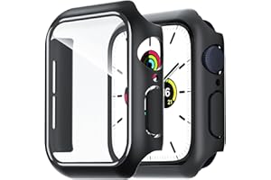 NEW'C 2 Pièces, Coques ＋ Protection Écran pour Apple Watch Series 6/5/4 Se 44mm - HD Clear Case avec Protection en Verre Trempé Intégré pour Apple Watch 44mm Series 6/5/4 Se - Noir