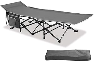 HIGH POINT SPORTS Feldbett Klappbar Campingbett Faltbar XL Campingliege leicht mit Seitentasche Feldbetten für Camping, Outdoor, Indoor, Grau
