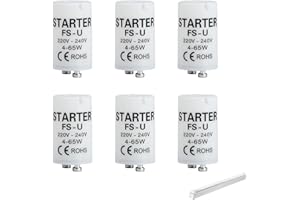 QNENEAM Pack di 6 Starter Universale per Lampade Neon Fluorescenti 4-65W, Compatibili 220-240V, Ideali per Uso Domestico e Professionale, Facilità di Installazione