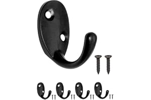 FUXXER® - Antique coat hooks, towel hooks, clothes hooks, iron hooks, wall hooks, antique design, vintage country house retro, black, oval, 46 x 40 mm, set of 4.