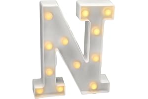 JANDEI - Lettres LED avec Lumières, Lettre N avec Lumière Chaude pour Décoration et Ambiance, Éclairage de Nuit de Chevet, Anniversaires, Mariages, Vitrines. Fonctionnant sur batterie