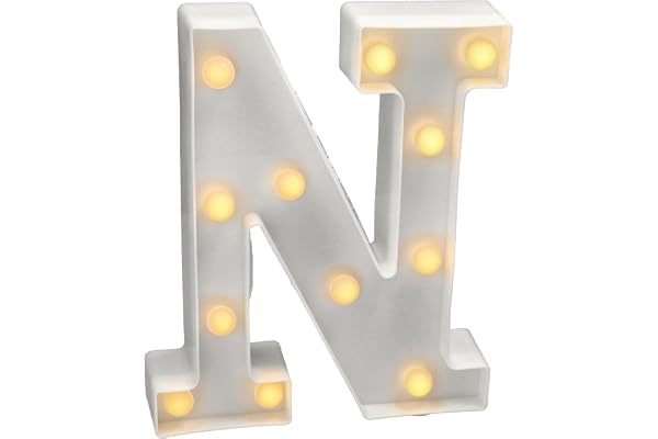 JANDEI - Lettres LED avec Lumières, Lettre N avec Lumière Chaude pour Décoration et Ambiance, Éclairage de Nuit de Chevet, Anniversaires, Mariages, Vitrines. Fonctionnant sur batterie
