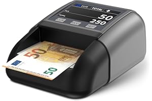 Onherm Geldscheinprüfer UV/MG/IR, Geldzählmaschine für Scheine mit Batterie, Banknotenprüfer mit 7 Fälschungsprüfungen für Falsche EUR, USD, GBP, GOD, RUB, AED, Einzelnoteinzug