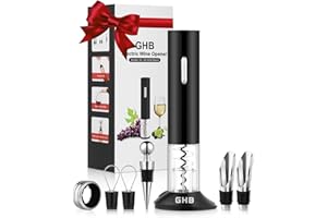 GHB Tire-Bouchon Electrique 8 en 1 Ouvre-Bouteille Electrique avec Coupe-Capsule, Anneau Anti-Goutte, Verseur, Bouchon à Vin Cadeau pour Les Amateurs de Vin (Fonctionne sur Batterie non Incluse)