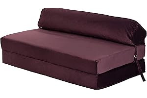 Loft 25 Futon Sofa Double Z Bed | Foam Filled Fold Out Guest Chair | Soft Velvet Material | Ergonomically Made Folding Mattress (Aubergine Purple)