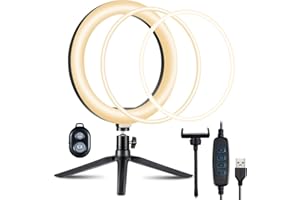 ANSTA Anillo de luz LED de 10 Pulgadas, luz Ajustable para el Escritorio, con Soporte para teléfono móvil y trípode Ajustable de 360 Grados