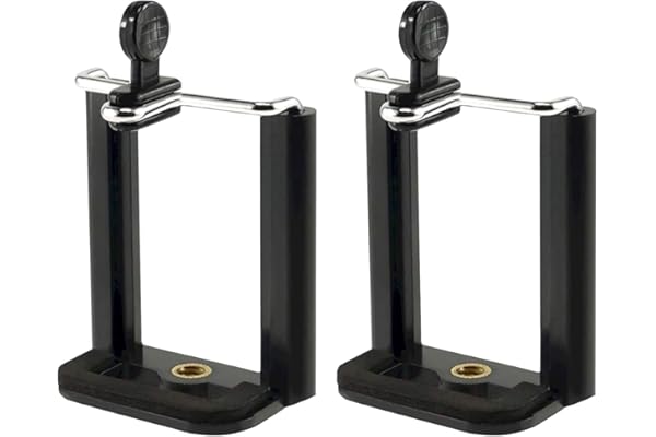 Sounce Dual Mobile Phone Tripod Mounts with Adjustable Clamp and 1/4-Inch Screw Interface, Compatible with All Smartphones for Photography, Filming, and Streaming Pack of 2, Black