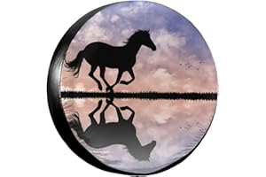MSJS Horse Silhouette Sunset Spare Wheel Covers Universal Tyre Bag Fit For Trailer Rv Suv And Various Vehicles Accessories 16 Inch, White