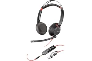 Poly Blackwire 5220 Wired Headset - Flexible Noise-Canceling Boom Mic - Ergonomic Design - Connect to PC/Mac, Mobile via USB-C, USB-A, or 3.5 mm - Works w/Teams, Zoom