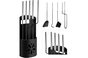 CXHOME Juego de 5 Herramientas para Chimenea Accesorios para Chimenea Utensilios Chimenea de Leña Accesorios de Chimenea de Hierro Soporte de Acero Inoxidable Escoba Pinzas Atizador Recogedor de Cenizas