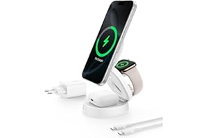 ‎BELKIN Belkin ładowarka zgodna z MagSafe, rozkładana ładowarka bezprzewodowa 3 w 1 o mocy 15 W z zasilaczem 36 W, antypoślizgowa podstawa, certyfikat Qi2, do urządzeń iPhone 16, Apple Watch, AirPods – biała