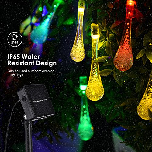 Solar Lichterkette, Vtin 50 LED Lichterkette Wasser Tropfen Silver String Fairy Wasserdichte Garten Beleuchtung, Weihnachtsdekoration, Dekorative Beleuchtung für Garten, Terrasse, Garten, Haus, Weihnachtsbaum, Feiern - 5