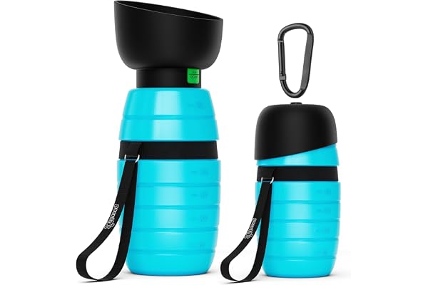 Pecute Gourde Chien Promenade 650ml, Bouteille d'eau pour Chat Chien Accessoires, Gourde Anti-Fuite Non-Toxique, Balade Voyage Randonnée, 2 in 1 Portable Dog Water Bottle