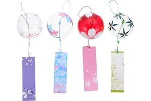 YARDWE Carillones de viento de cristal, 4 piezas, carillones de viento de metal, adornos de césped, decoraciones japonesas, campanas de viento musicales, campanas de viento románticas, adornos artesanales de