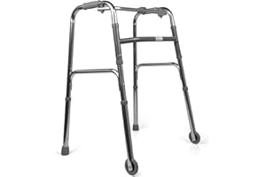 Azione Salute Deambulatore pieghevole, regolabile in altezza con 2 ruote e 2 puntali antiscivolo, da interno leggero e di facile utilizzo